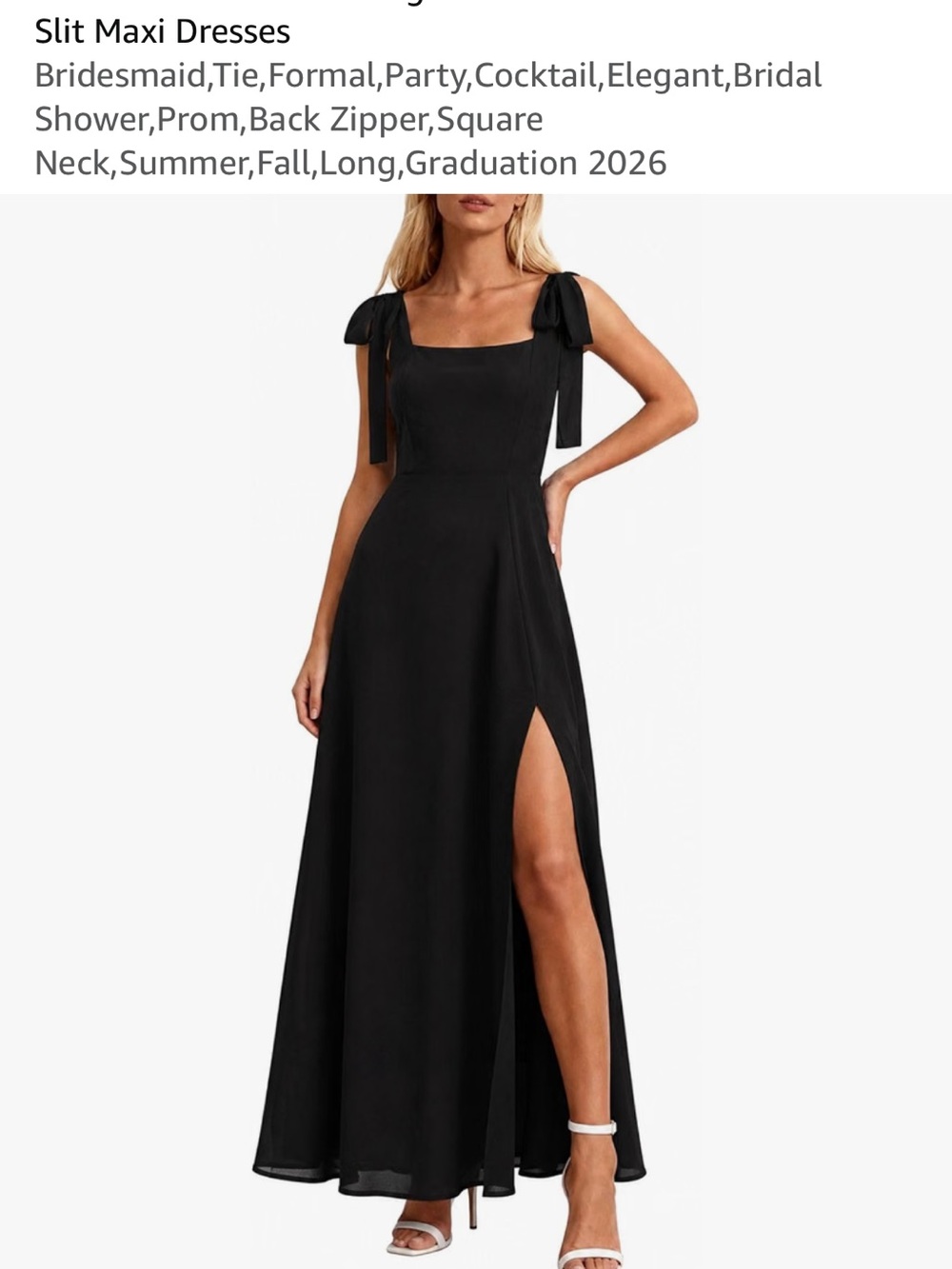 RIHOAS Black Tie-Shoulder Square-Neck Maxi Dress with High Slit